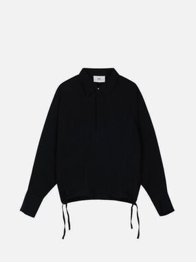 New Mens Ami Paris De Cour Wool Black Polo Long Sleeve Shirt